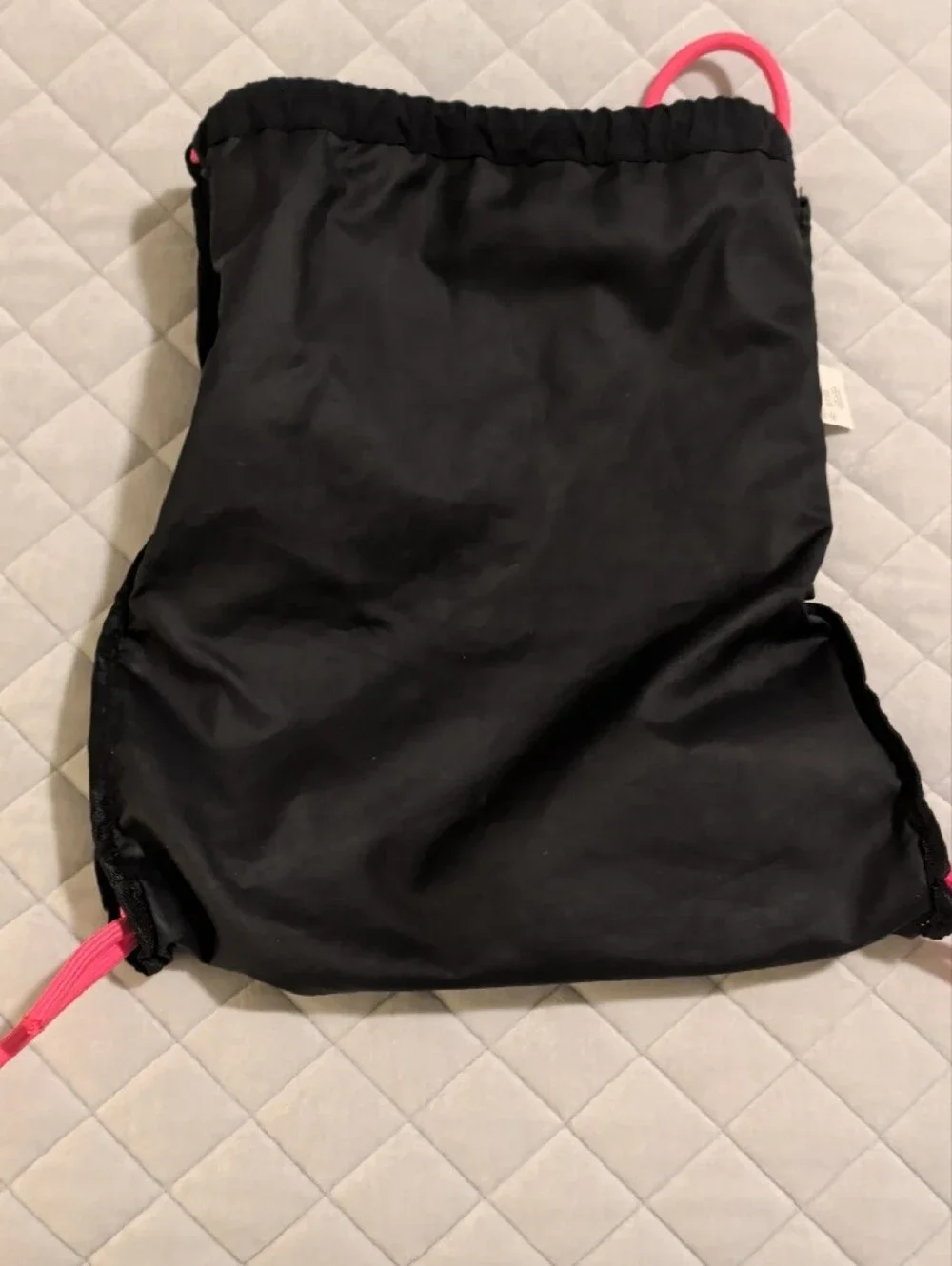 Nike Black Gym Sack with Neon Pink-to-Neon Orange Logo and Pink Cords
